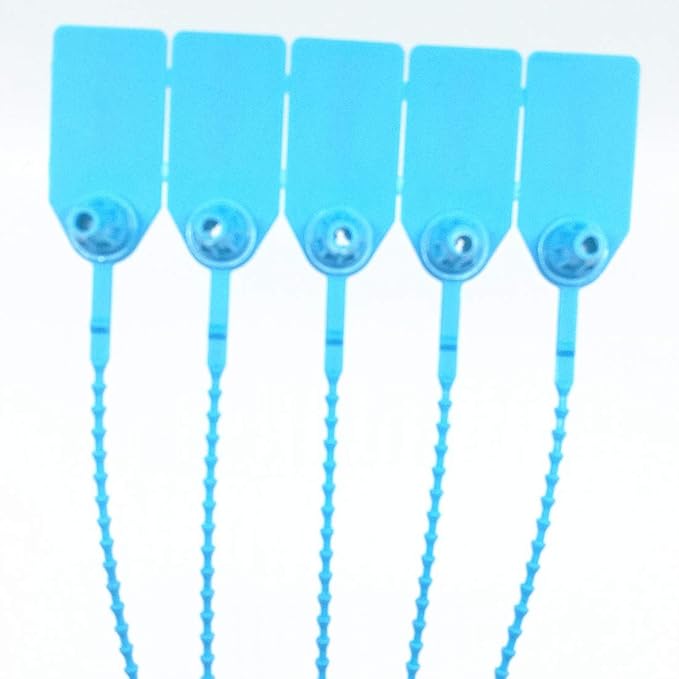 250mm Pull-Tite Plastic Security Seals Shipping Tags Disposable Signage Numbered(Package of 100) (Blue)