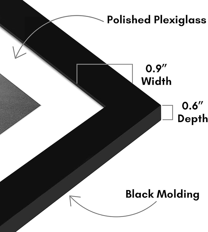 Americanflat 11x15 Picture Frame with Polished Plexiglass - Set of 5 - Use as 8x12 Frame with Mat or Display 11x15 Photo Without Mat - Galleria Collection - Picture Frames for Wall Display - Black