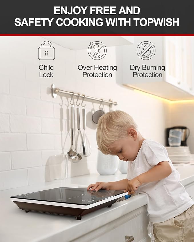 Portable Induction Cooktop, Hot Plate Countertop Burner with 10 Temp Levels, Timer, Auto-Shut-Off, Touch Panel, LED Display, Auto Pot Detection, Child Safety Lock