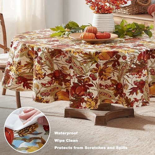 Newbridge Thanksgiving Fall Days Pumpkin 60x84 Inch Oval Vinyl Tablecloth