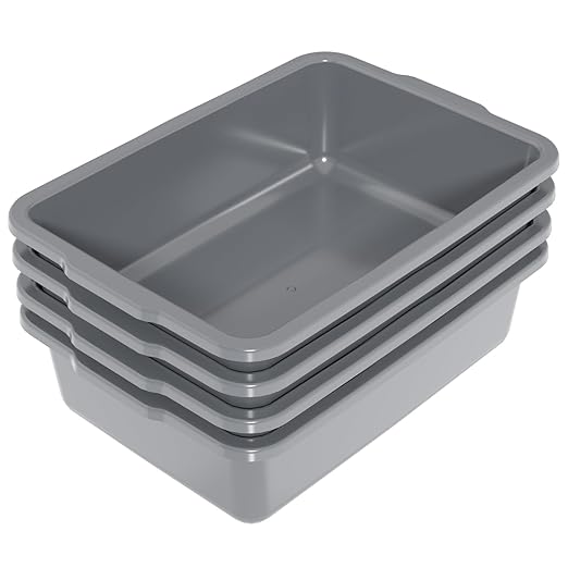 35 L Commercial Bus Box, Plastic Utility Bus Tubs, 4-Pack, Gray