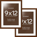 Homeforia 9x12 Picture Frame Brown, High End Dark Oak 9 x 12 Walnut Wooden Frames with Mat 7 by 10 Photo, 12x9 Wood Frame Matted to 7x10 Art, Wall or Tabletop Frame, Tempered Glass, Wall Kit, Set of 2
