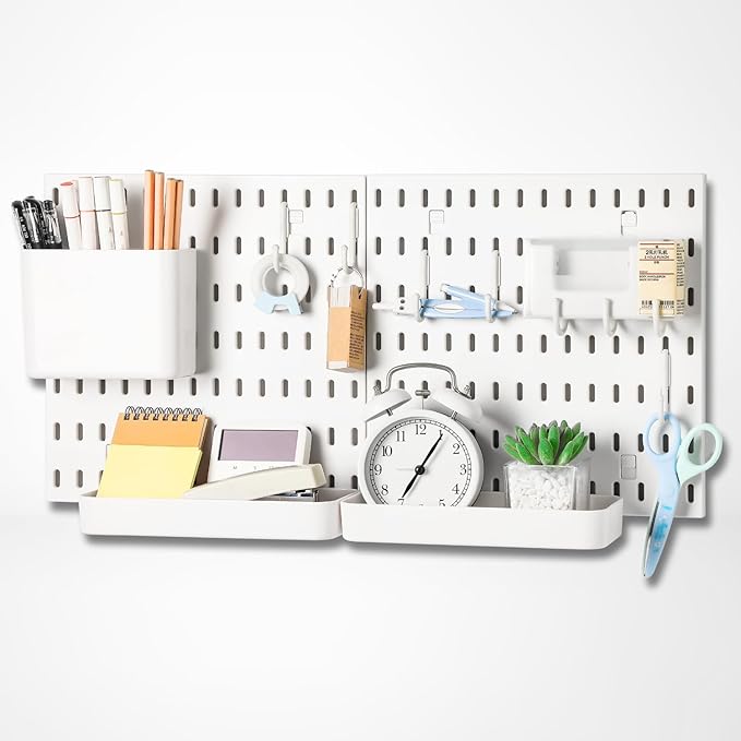Keepo Pegboard Combination Kit, Pegboards and Accessories Modular Hanging for Wall Organizer, Crafts Organization, Ornaments Display, Nursery Storage, Peg Board (White, 22″×11″)