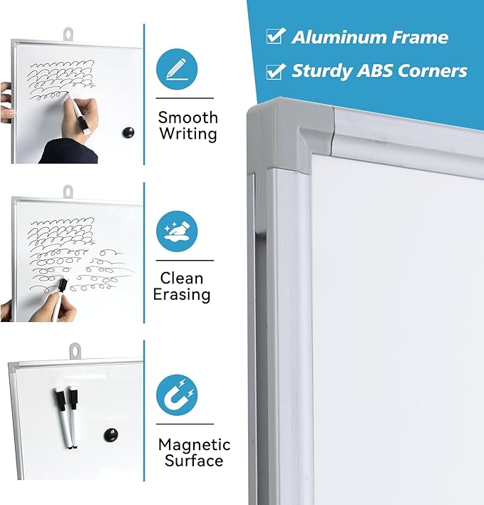 Magnetic Writeboard 18X24 Dry Erase Board Hanging & Wall Mounted Whiteboard S Aluminium Frame Message Boards for Home, School, Office, Kitchen