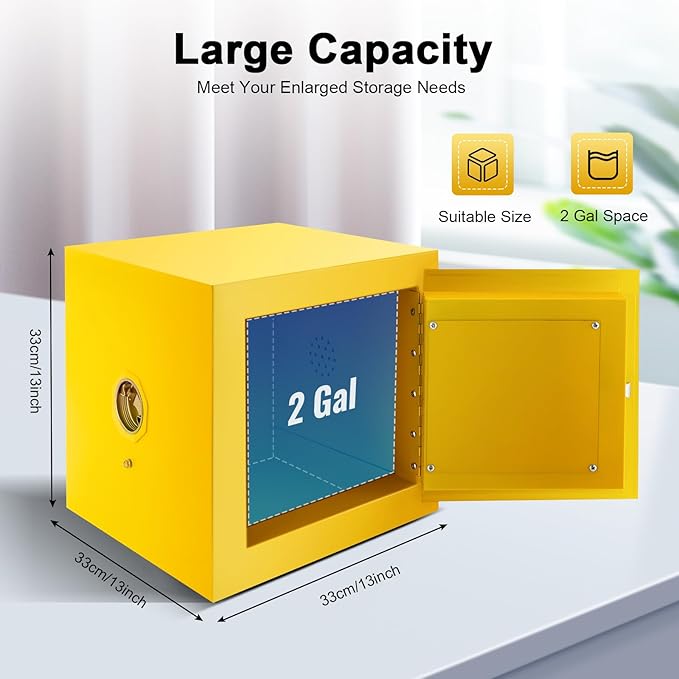 Flammable Liquids Cabinet, Safety Storage Cabinets, Cold Rolled Steel Locker with Adjustable Shelf, for Commercial Industrial and Home Use, 13" x 13" x 13"