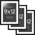 Homeforia 9x12 Black Wood Picture Frame, High End Oak 9 x 12 Frames with Mat 7 by 10 Art, 9by12 Black Wooden Frame Matted to 7x10 inch Photo, Wall or Tabletop Frame, Tempered Glass, Wall Kit, Set of 3