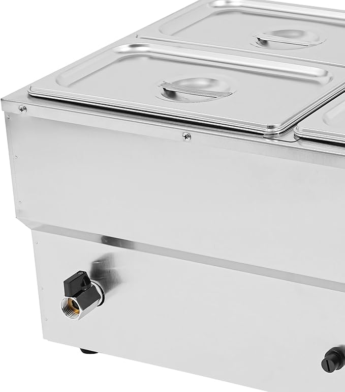 Commercial Food Warmer Stainless Steel Bain Marie Buffet Food Warmer Steam Table Electric Countertop Steam Table Container with 86-185°F Temp Control for Catering Restaurants (4-Pan)
