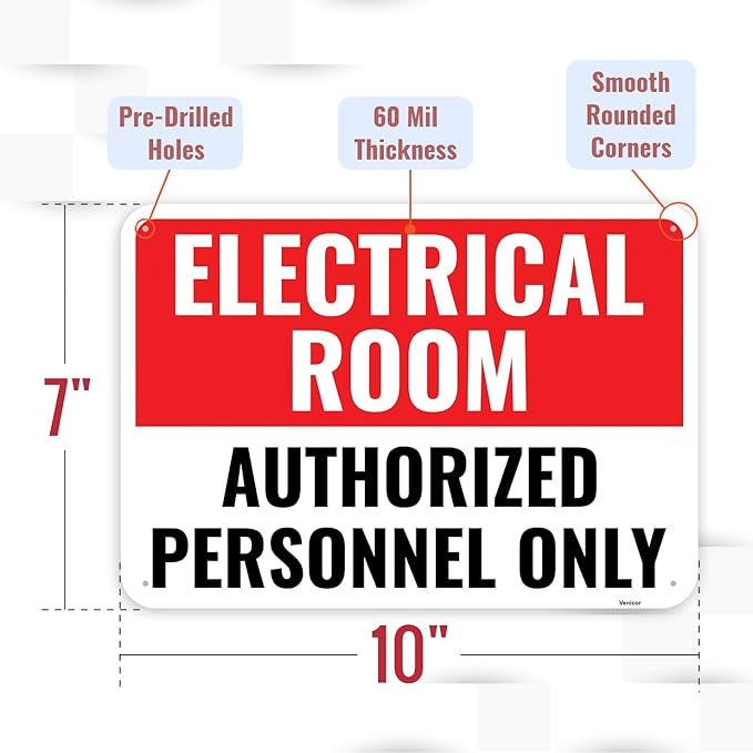 1PC Electrical Room Sign, 10 x 7 Inches - Aluminum - Authorized Personnel Only - Electric Room Signage For Door