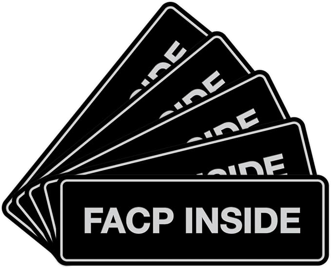 Signs ByLITA Standard FACP Inside Sign | Fire Safety Signage (Black/Silver) - Small 5 Pack