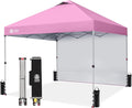 CROWN SHADES Canopy Tent, 10 x 10 Foot Portable Pop Up Outdoor Shelter with 1 Sidewall, Easy 1 Push Center Lock, UV Protection, and Carry Bag, Pink