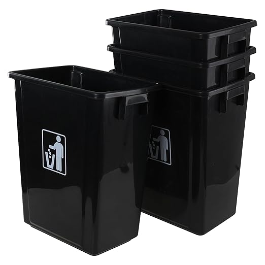 10 Gallon Open Top Trash Can, Compact Recycling Bin, Waste Basket for Under Counter/Kitchen/Office/Bathroom/Workplace/Dormitory, Black (Pack of 4)