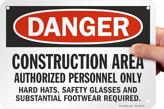 SmartSign "Danger - Construction Area, Authorized Personnel Only" Sign | 7" x 10" Aluminum