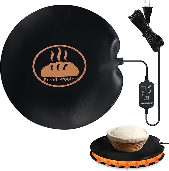 Sourdough Bread Heating Mad, 59°F - 140°F Adjustable Thermostat Bread Proofing Mat, Dough Riser Heating Mat Shortens Fermentation Time, for Bread making - 14" Round Sourdough Bread Warming Mad