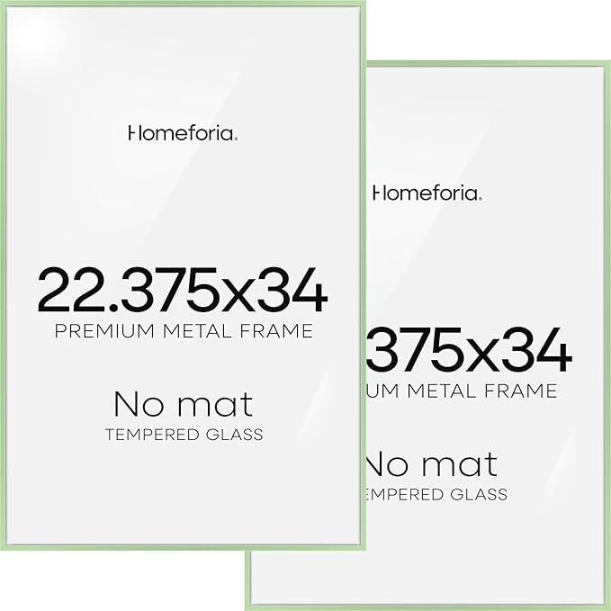 Homeforia 22.375x34 Sage Green Puzzle Frame, High End Metal 22.375 x 34 Picture Frames without Mat, 34x22.375 Poster Frame for Wall, 22.375 by 34 Puzzle Photo Frame, Tempered Glass, Wall Kit, Set of 2