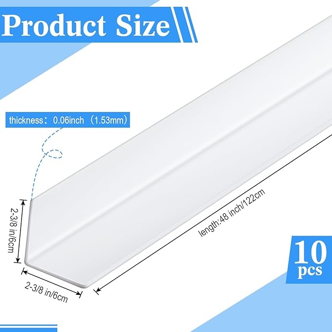 Sasylvia 10 Pcs 2-3/8 x 48 Inches Wall Corner Protector Guards, Vinyl Corner Trim Molding, Avoid Scratching Scuffs, Ease Install and Cleaning for Door Countertop Furniture Cabinet Protection, White