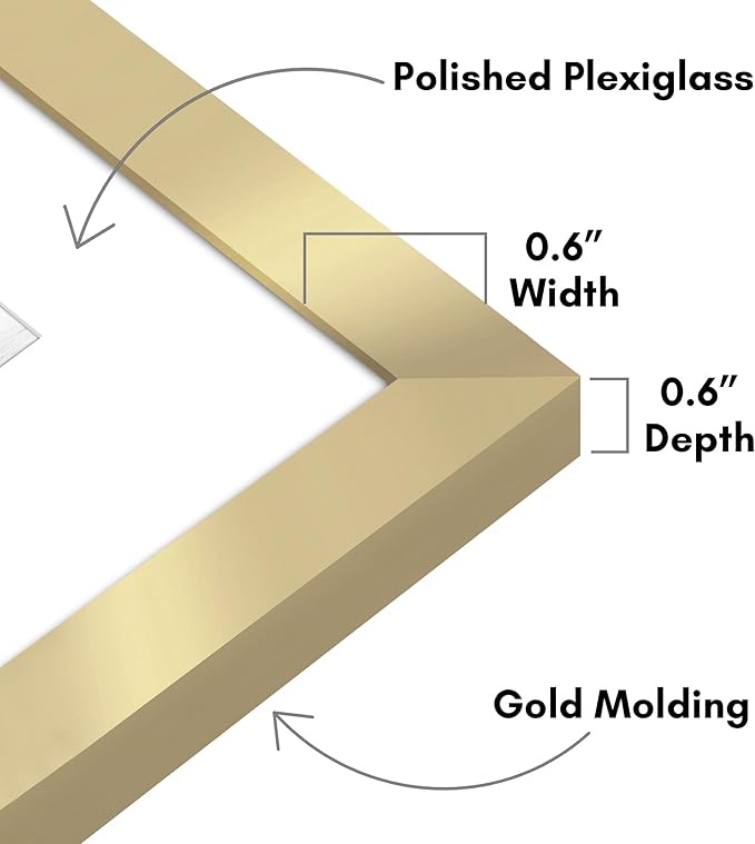 Americanflat 12x16 Picture Frame with Polished Plexiglass - Set of 5 - Use as 8.5x11 Frame with Mat or Display 12x16 Photo Without Mat - Galleria Collection - Picture Frames for Wall Display - Gold