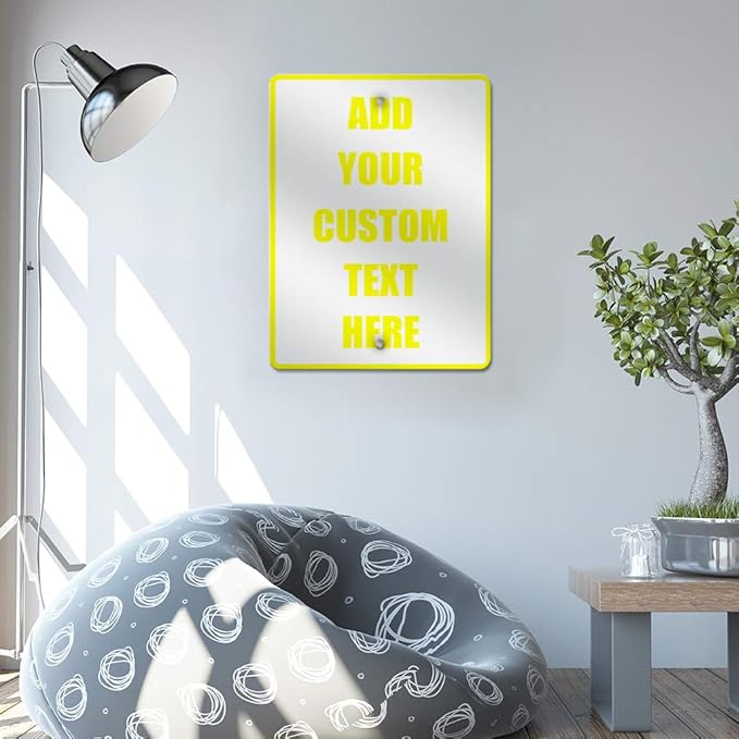 Aluminum Weatherproof Metal Sign Multiple Sizes Custom Personalized Text Here White Yellow Caution Vertical Street 18x24Inches