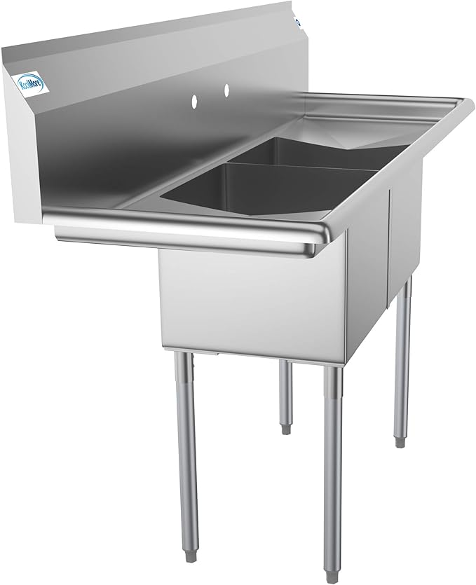 KoolMore 2 Compartment Stainless Steel NSF Commercial Kitchen Prep & Utility Sink with 2 Drainboards - Bowl Size 15" x 15" x 12", Silver,SB151512-15B3