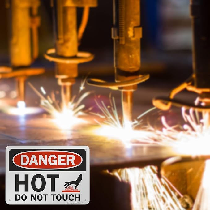 SmartSign-U9-1787-NA "Danger - Hot, Do Not Touch" Sign | 7" x 10" Aluminum , Black/Red on White