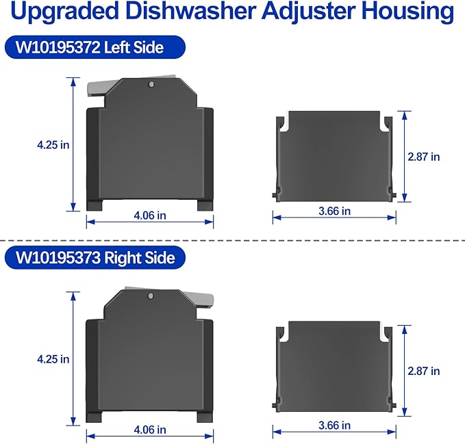 UPGRADED W10195372 W10195373 Dishwasher Dishrack Adjuster Housing Left Right Hand for Whirlpool Dishwasher Top Rack Parts,WDT750SAHZ0 WDT730PAHZ0 Upper Rack Parts,For Kenmore 665 Dishwasher Parts