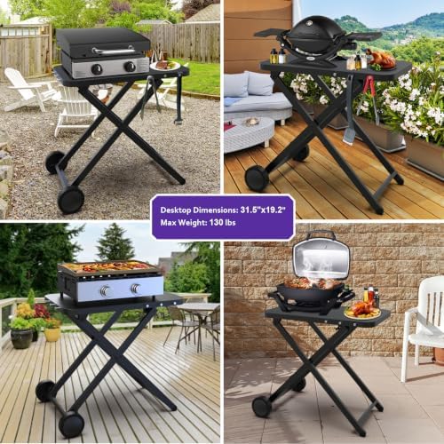 Folding Grill Table with 2 Wheels, Pizza Oven Cart for Ninja, Blackstone