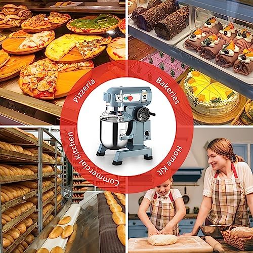 10Qt Food Mixer, 450W, 3-Speed Commercial Stand Mixer with tainless steel bowl, dough hook, whisk, Heavy duty mixer with safety guard, perfect for bakeries, restaurants, pizzerias and kitchens