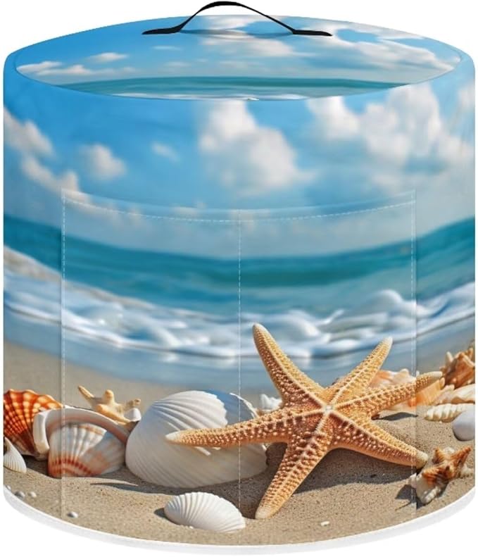 TODIYADDU Stylish Starfish Shell Electric Pressure Cooker Cover Round Protective Cover Bag with Pocket and Handle for Instant Pot or Rice Cooker Kitchen Small Appliance Dust Covers Holiday Gifts