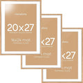 Homeforia 20x27 Picture Frame Natural Wood, High End Oak 20x27 Light Wooden Poster Frame with Mat 16x24, 20 x 27 Frames Matted to 16 x 24 Photo, 27x20 Hanging Frame, Tempered Glass, Wall Kit, Set of 3