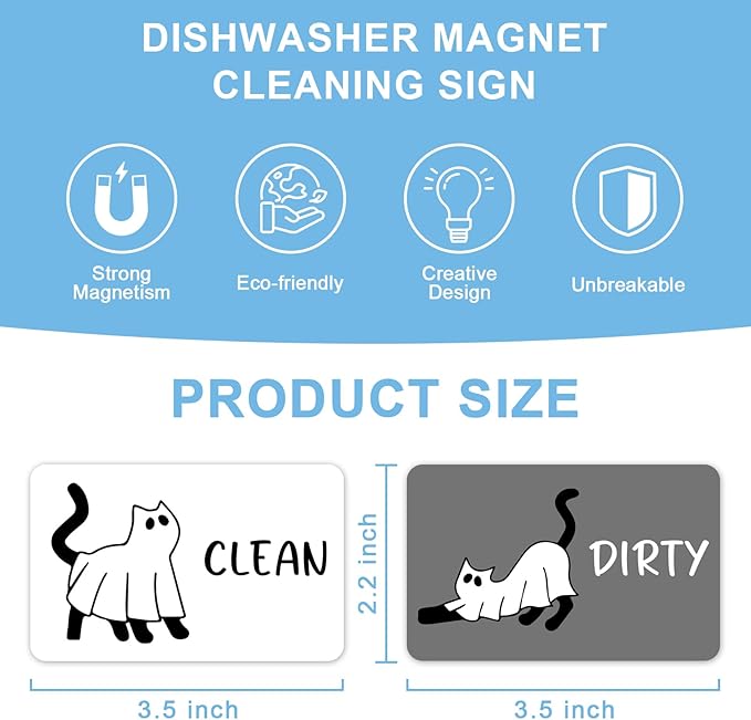 Funny Halloween Cat Cartoon Clean Dirty Dishwasher Magnet, Cute Cat Refrigerator Clean Dirty Sign, Double Sided Reversible Non Scratch Dish Washer Magnet Sign, Halloween Home Kitchen Decor Gift