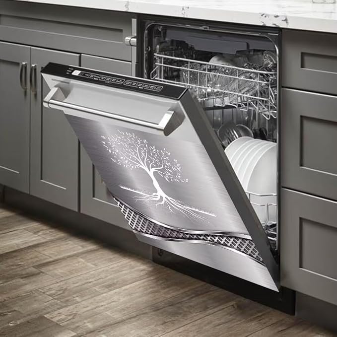 Stainless Steel Design Tree Pattern Kitchen Decorative Dishwasher Cover Magnet Sticker,Fridge Panel Door,Refrigerator Decal Home Decor 23x17inch