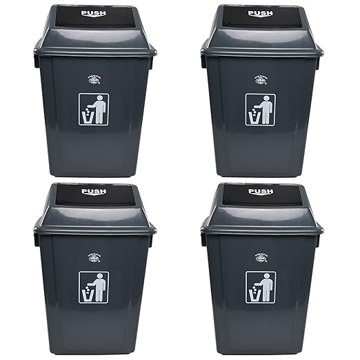 4 Packs 13 Gallon Plastic Kitchen Trash Can with Lids, Swing-Top Grabage Waste Bin, Gray