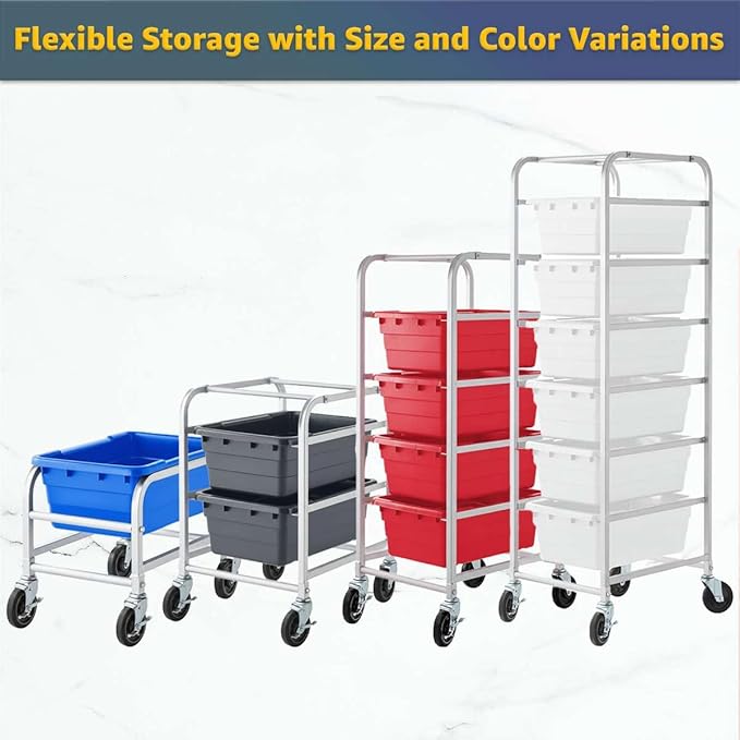 19"x26"x32" Mobile Aluminum Lug Rack with 2 Red Meat Lugs / Tote Boxes - NSF Heavy-Duty Commercial Storage Cart, Portable Aluminum Utility Rack with Casters for Kitchen, Restaurant, or Food Prep