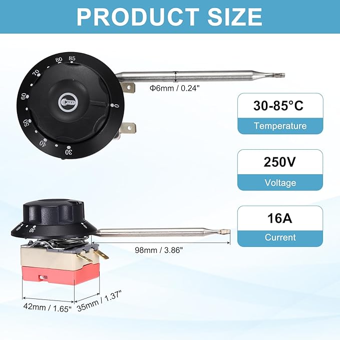 MECCANIXITY Temperature Control Switch 250V, 16A 30-85°C Capillary Thermostat Temperature Control Switch for Ovens Fryers Refrigerator Heaters