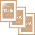 Homeforia 12x16 Wood Frame, High End Natural Oak 12x16 Light Wooden Picture Frame with Mat 9x12, 12 x 16 Poster Frames Matted to 9 by 12 Photo, 16x12 Hanging Frames, Tempered Glass, Wall Kit, Set of 3