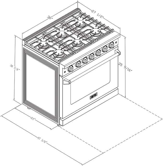 KOSTCH 36 inch Professional Freestanding Pro-Style Natural Gas Range or Liquid Propane Gas Range with 6 Burners, 6.0 cu.ft. Oven Capacity, in Stainless Steel - KOS-36RG03M (Stainless Steel)