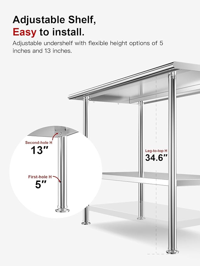 Stainless Steel Prep Table for Work, 24 * 36 Inch, High Load Bearing with Rounded-Corner Backsplash and Undershelf for Outdoor, Restaurants, Workshops, Kitchens, Garages and Gardens