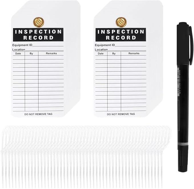 Lionshop Inspection Record Tag, Durable 30 mil UV/Paper Material w/Zip Ties for Scaffolds, Ladders, Fire Extinguisher, Machinery, Hazards, Inventory, Out of Service, 5.75"x 3", Pack of 50