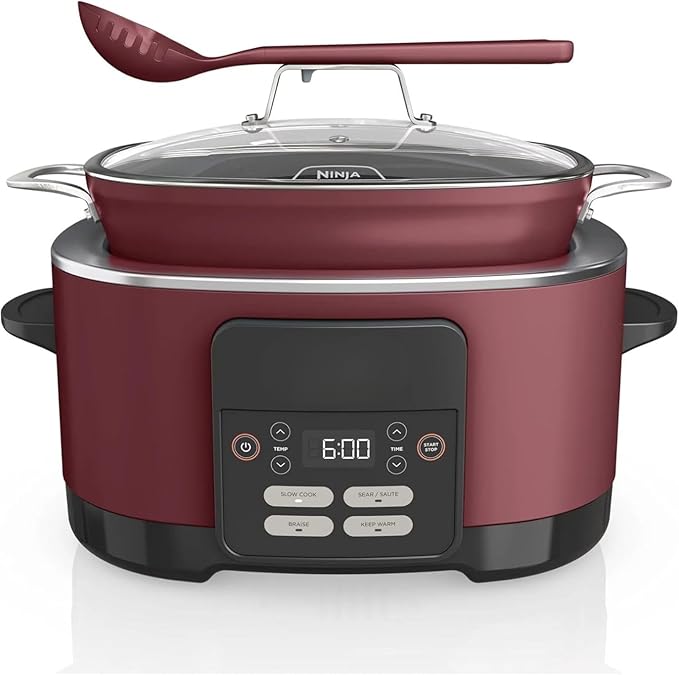 Ninja Foodi PossibleCooker PRO MC1000 8.5Qt Multicooker 8 in 1 Slow Cooker,Warmer, Glass Lid, Integrated Spoon, Nonstick (Cherry)