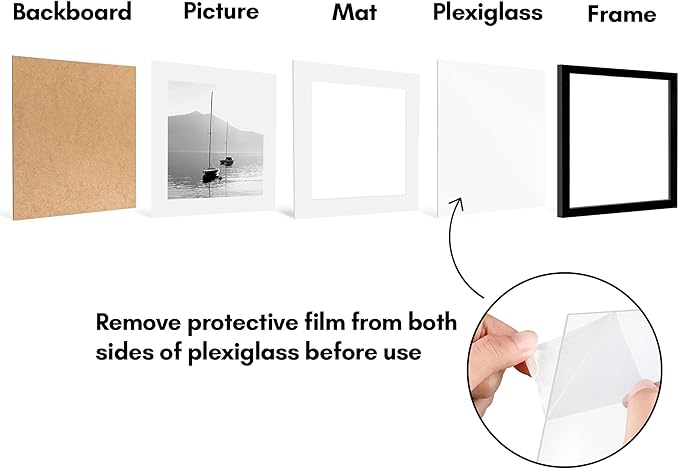 Americanflat 13x13 Picture Frame with Polished Plexiglass - Set of 5 - Use as 10x10 Frame with Mat or Display 13x13 Photo Without Mat - Galleria Collection - Square Frames for Wall Display - Black