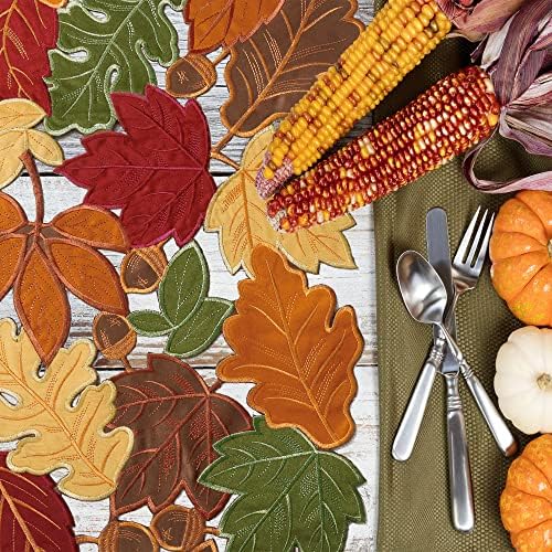 OWENIE Embroidered Fall Table Runner, Thanksgiving Runners 108 Inches Length, 13 x 108 Inch, Harvest Maple Leaf Home Decoration for Autumn, Applique Dresser Scarf