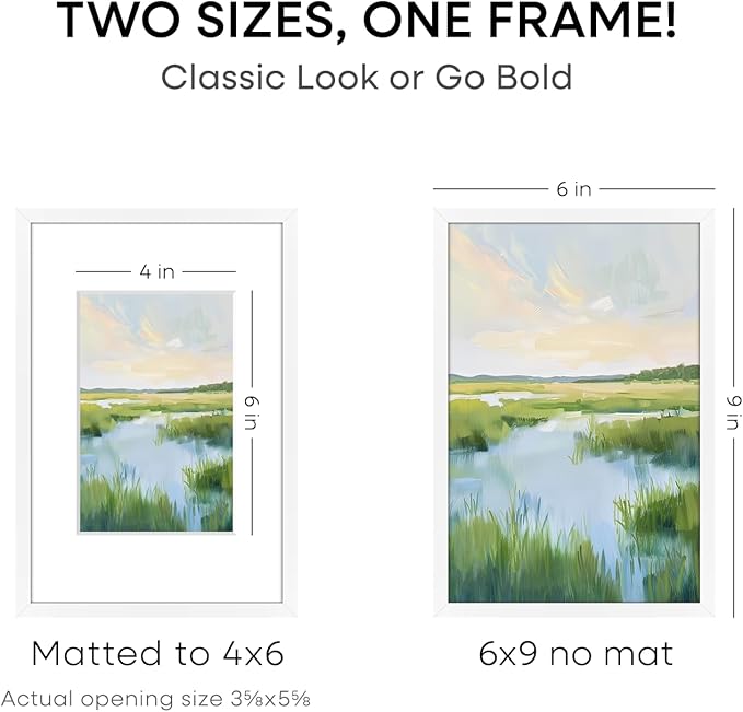 Homeforia 6x9 Picture Frame White, High End Metal 6 x 9 Frames with Mat 4 by 6 for Print, Photo Frame 6x9 White Matted to 4x6 inches Art, 6by9 Wall or Tabletop Frames, Tempered Glass, Wall Kit, Set of 1