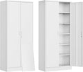 BESFUR Metal Storage Cabinets with Locking Doors and Adjustable Shelves, 71" H Steel Storage Cabinet for Garage, Office, Classroom - White