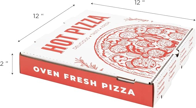 Karat Pizza Boxes 12" x 12" x 2" [50 Pack] Classic Red Print Corrugated Boxes | Ventilated, Grease-Resistant, Durable for Pizza, Catering or Shipping Use