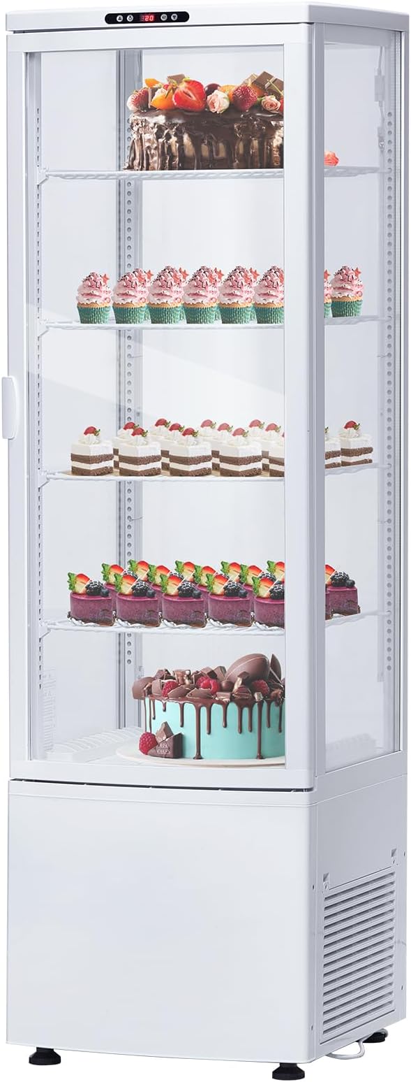 Commercial Display Refrigerator, Glass Door Merchandiser Cooler with Adjustable Shelves, LED Lighting, Sliding Rear Door, Temperature Control for Bakery, Cafe, Restaurant, Store