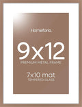 Homeforia 9x12 Picture Frame Mocha, High End Metal 9 x 12 Poster Frames with Mat 7 by 10 inch Photo, 9by12 Frame Matted to 7x10 in Art, 12x9 Wall or Tabletop Frames, Tempered Glass, Wall Kit, Set of 1