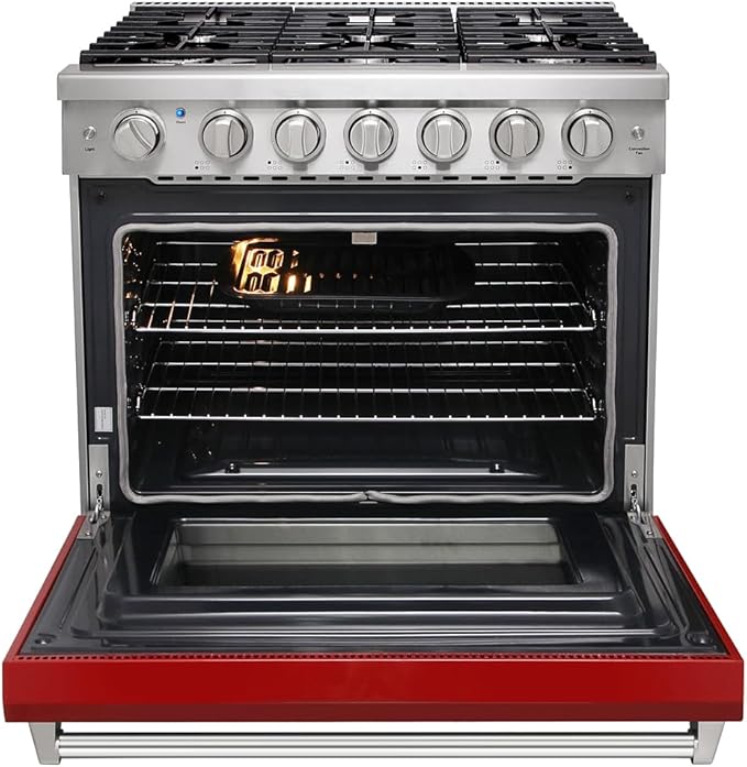 KOSTCH 36 inch Professional Freestanding Pro-Style Natural Gas Range or Liquid Propane Gas Range with 6 Burners, 6.0 cu.ft. Oven Capacity, in Stainless Steel - KOS-36RG03M (Red)