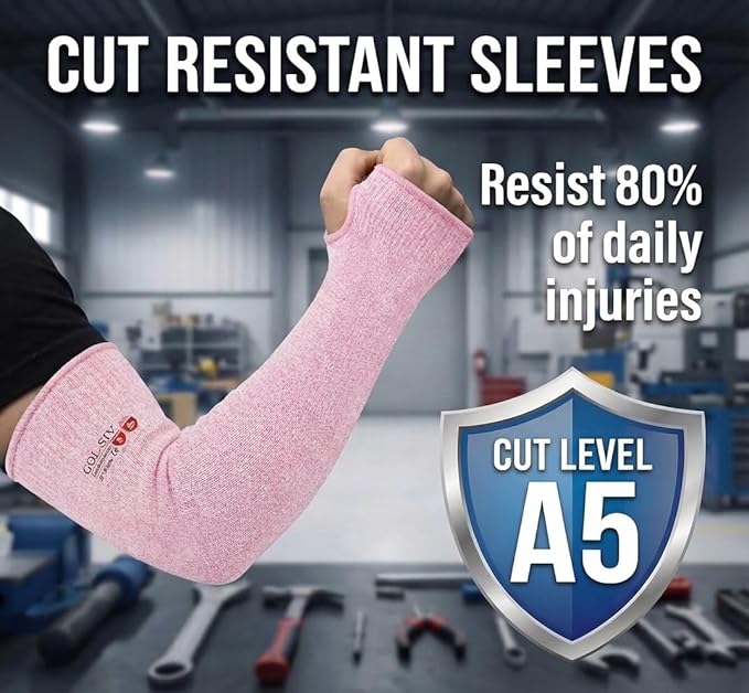 Arm Protectors For Thin Skin And Bruising, Cut Resistant Sleeves For Men Women, A5 Level Pink Arm Sleeve For Gardening (Pink, 17.7 In)