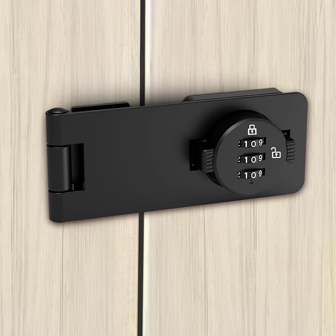 Keyless Cabinet Combination Lock, 3-Digit Password Twist Knob Hasp Latch for Doors, Cabinets, Drawers, Barn Door, Bathroom, Outdoor, Closet, Fence, Durable Zinc Alloy, (Black, 1 Pack)