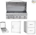 Bullet by Bull Stainless Steel Outdoor Kitchen Grill Set - Built-In Natural Gas -BBQ Kitchen Island Bundle - Includes 5 Burner Grill, Single Access Door & Double Storage Drawer