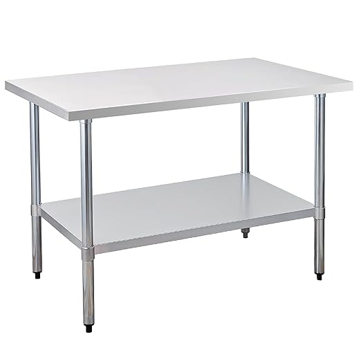 COOLCHEF Stainless Steel Work Table 30 x 48 Inch, NSF Commercial Prep Table with Undershelf, Heavy Duty Food Prep Workstation